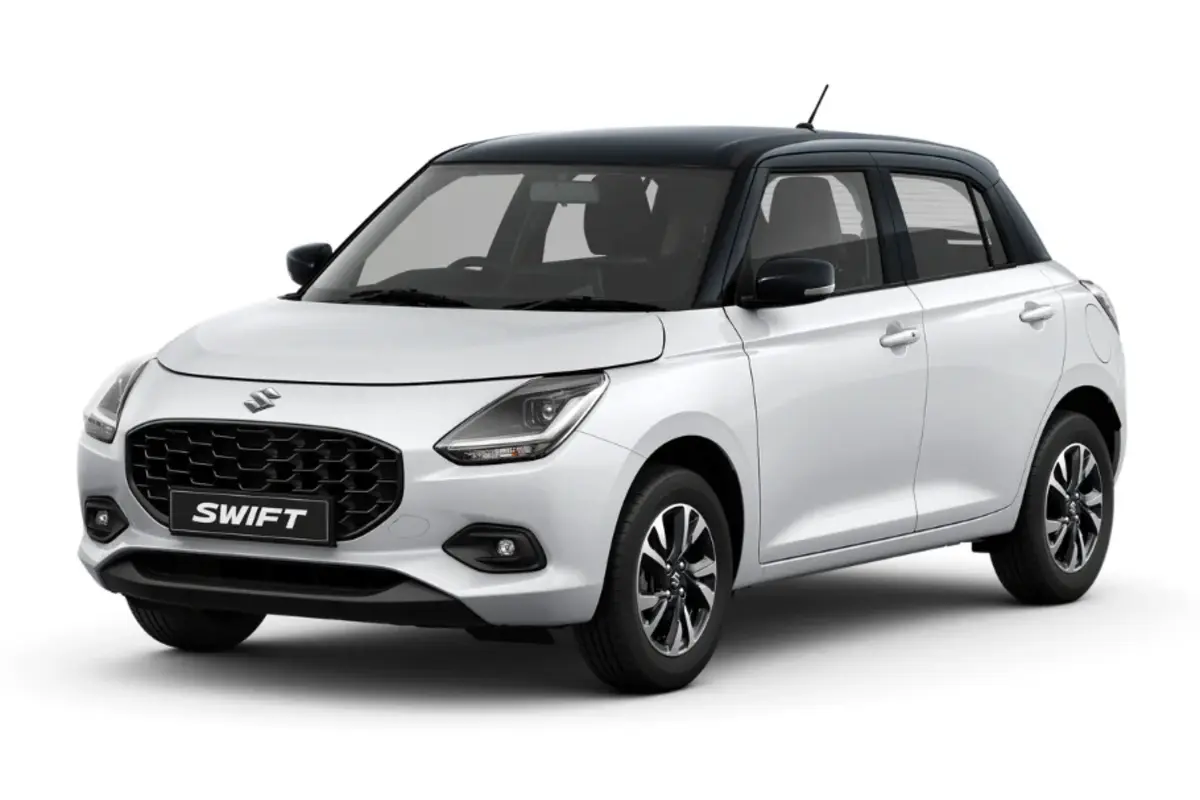 White hatchback with a black roof